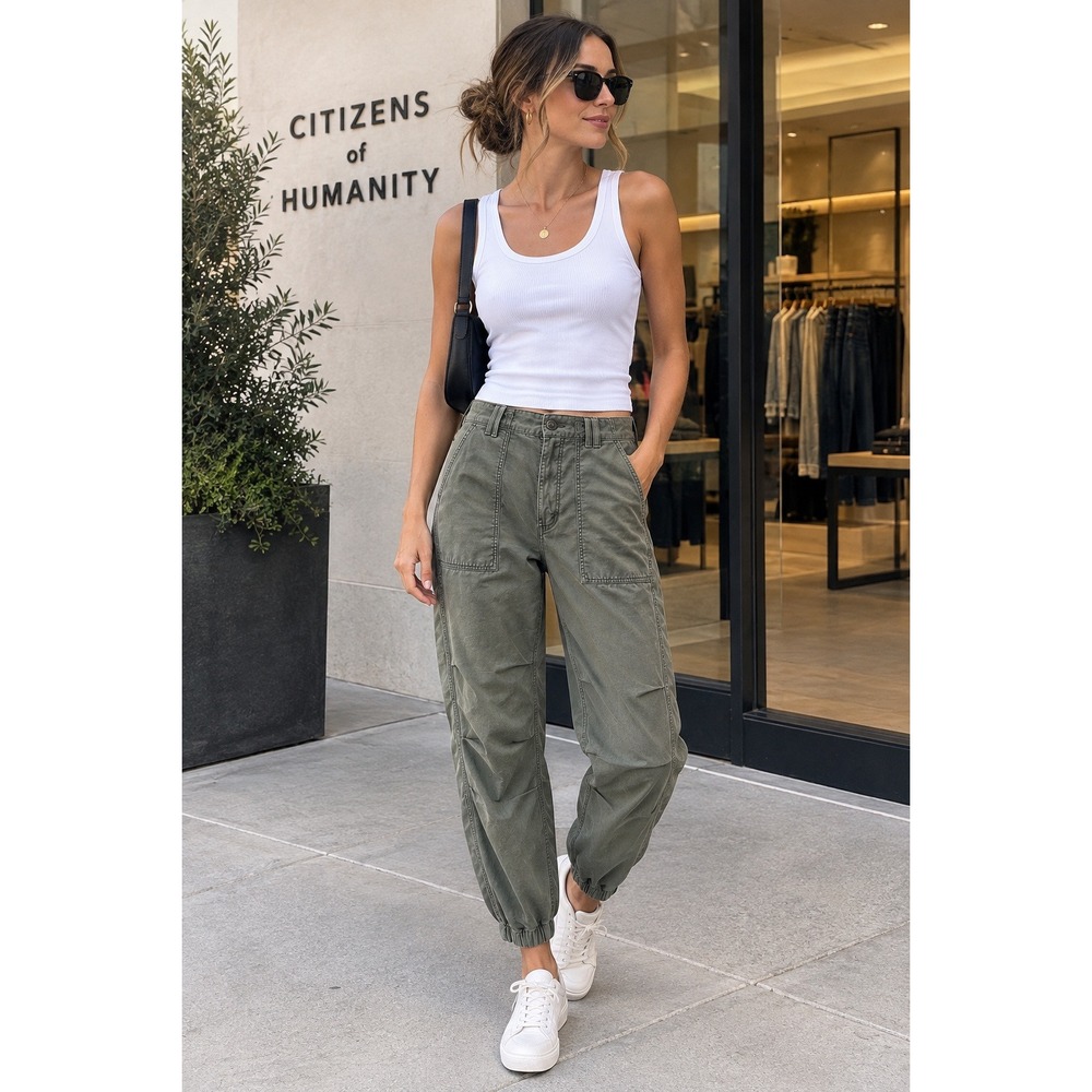 Citizens of Humanity 100% Cotton Agni Olive Utility Cargo Joggers 27 Y2K